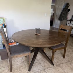 Round 50” Wooden dining Table And 2 Chairs