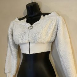 Cropped White fuzzy Jacket 