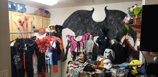 Huge Halloween Lot – Mascot Costumes, Masks, Props & Decor (Bulk Assortment)