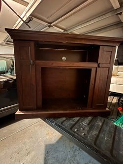 Dark Wood TV Stand with Cabinet Storage