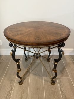 Rare Vintage Theodore Alexander English Walnut Iron Lamp Table