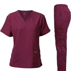 Dagacci Medical Uniform Unisex Women and Men’s V-Neck Super Stretch Scrub Set