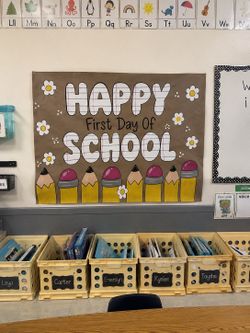 Hand-Painted “Happy First Day of School” Banner 🎉