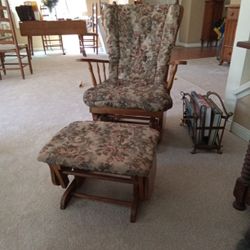 Vintage Wooden Rocking Chair With Rocking Ottaman .