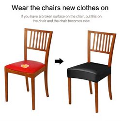 Dining Chair Covers Set of 4, Solid Pu Leather Waterproof and Oilproof Stretch Dining Chair Protctor Cover Slipcover (Black, 4 Sets)
