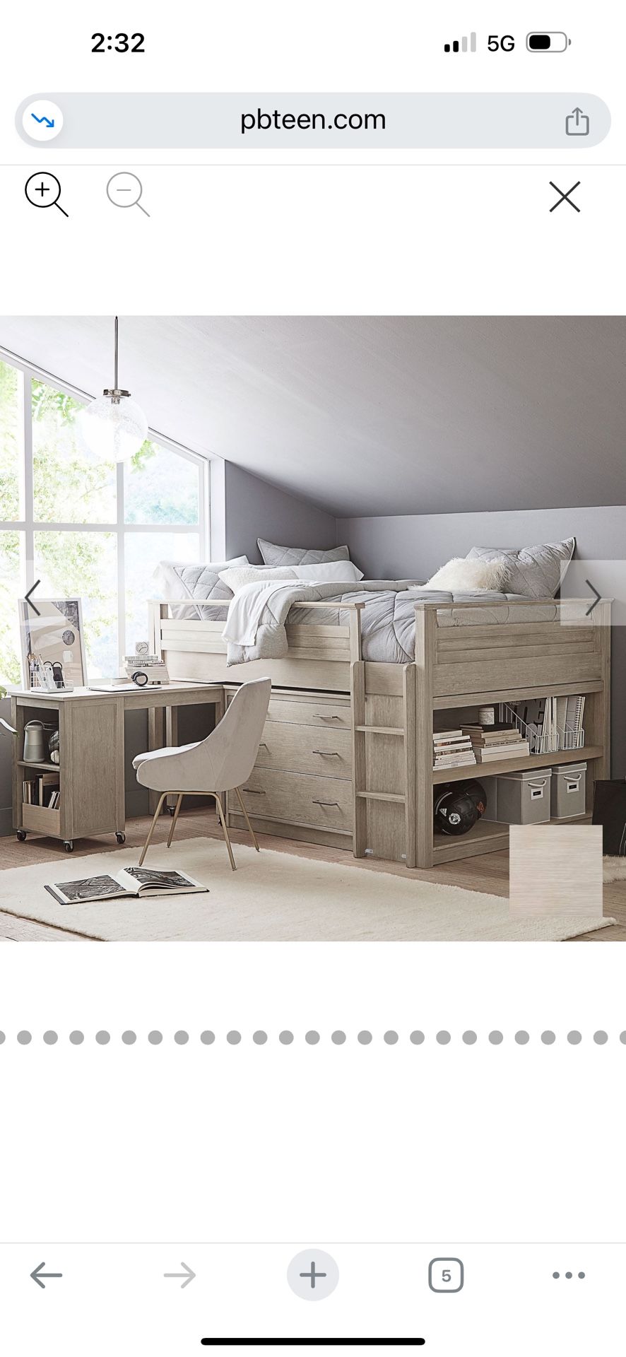Pottery Barn Teen Loft Bed With Dressed And Desk