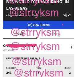 BTS TICKETS ARIRANG IN LAS VEGAS