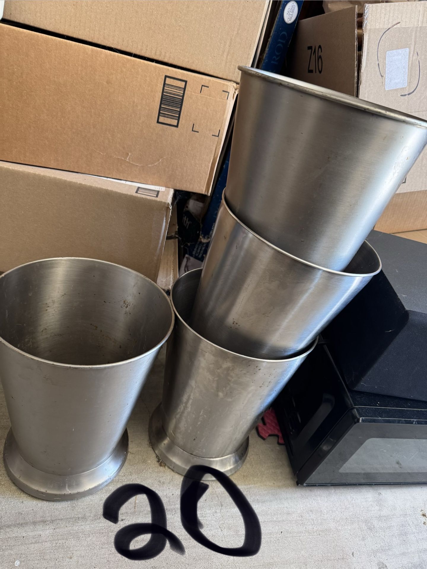 4 Stainless Buckets/trash Cans