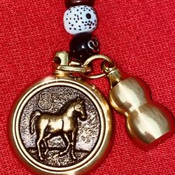 Pure Brass Horse Zodiac Key Chain Pendant Rope Keychain Hanging Jewelryu