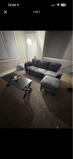 Gray  Sofa with ottoman & coffee table