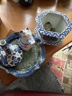 Tiny Blue White Ceramic Plant Accessories