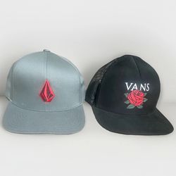 Volcom And Vans Snap Back Hats Black And Gray 2 Hat Lot