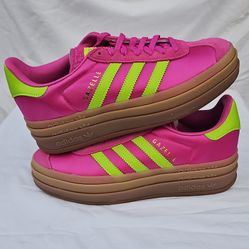 adidas Gazelle Bold Pink Neon Green JI2705 Men's Low Top Satin Sneaker size #6M