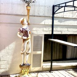 Antique Large 91” Blackamoor Carved Painted Wood Floor Lamp