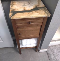 Art Deco Nightstand Table Marble Top