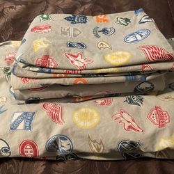 Pottery Barn Teen NHL Western Conference Hockey Sheet Set Gray Full $129