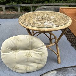 Bamboo Glass Top Accent Table w/Chair Pad 