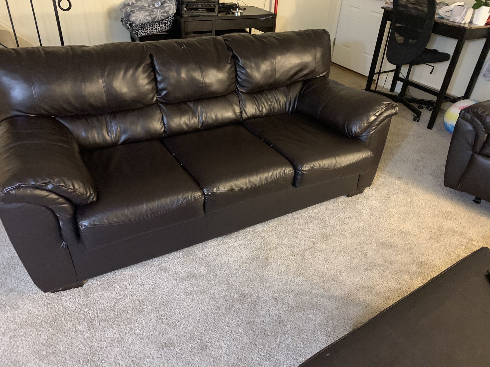 Leather sofa and loveseat