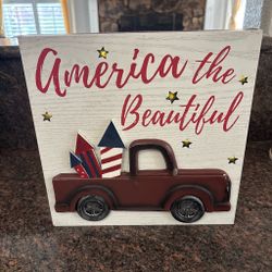 America the Beautiful Patriotic Wood Sign