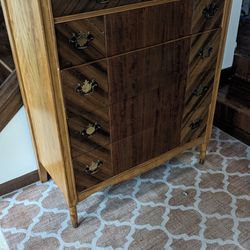 Solid Wood Antique Dresser With Brass Accents - 5 Drawers