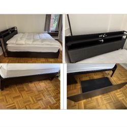 Queen Bed Frame with 4 Storage Drawers,  Charging Station and RGB LED Lights