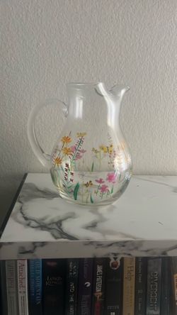 Hand painted Glass Butterfly Pitcher 