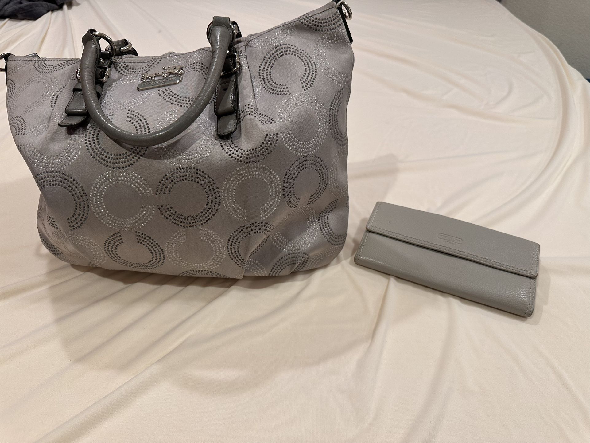 Authentic Coach Purse, Color, Gray, And Wallet $80