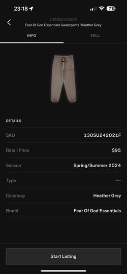 Fear Of God Essentials Sweatpants Heather Grey Size M