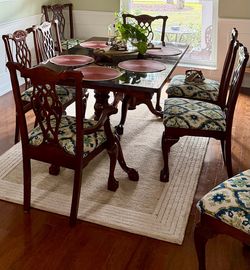 Antique Vintage Mahogany Dining Set – Chippendale Ball and Claw Table & 8 Upholstered Chairs
