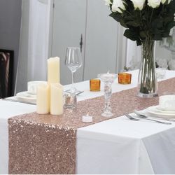Juya Delight 12"x72" Rose Gold Sequin Table Runner for Party Dinner Banquet Festival Wedding Anniversary Exhibition Dessert Table 3pk