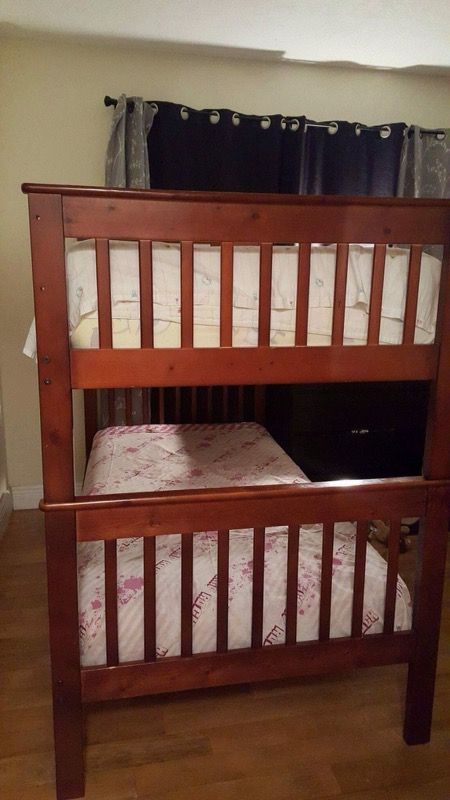 Cherry Wood Twin Bunk Bed With Mattresses For In Miami Cherry Wood Twin Bunk Bed With Mattresses
