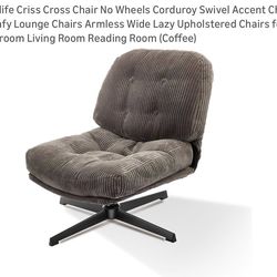 Redlife Criss Cross Chair No Wheels Corduroy Swivel Accent Chair Comfy Lounge Chairs Armless Wide Lazy Upholstered Chairs for Bedroom Living Room Read