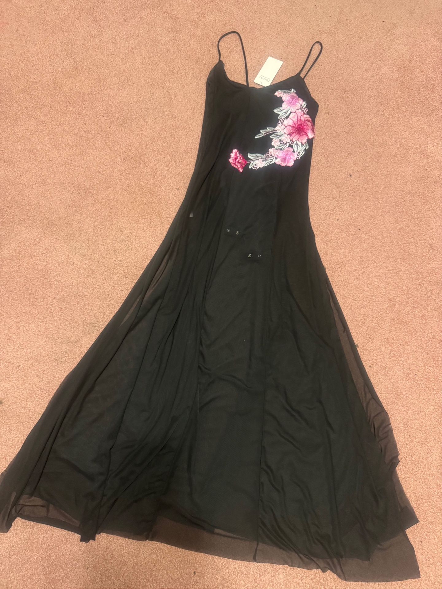 New xl black sheer floral dress nightgown lingerie Teddy long embroidered