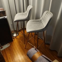 2 Plush Light Grey Bar Stools