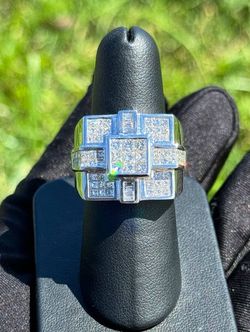 14k solid white gold princess cut and baguette 3.5CTW diamond square cross men’s fashion ring sz 8.5