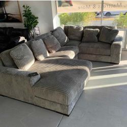 AP🎉 Fog Gray, Fluffy 4 Piece Sectional Couch With Chaise// Financing & Delivery 