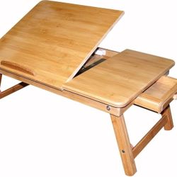 Bamboo Multi-Position Adjustable Laptop Computer Desk & Serving Bed Tray with Drawer (30")