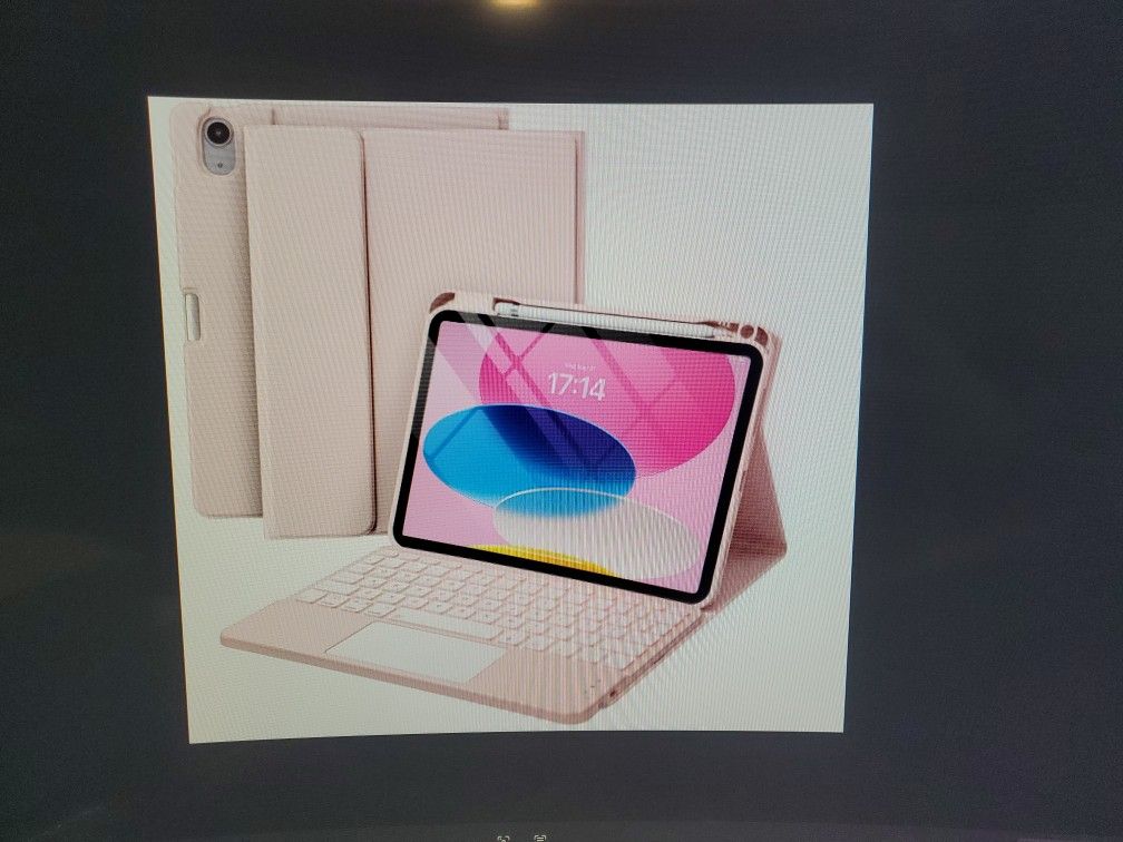 Light Pink Keyboard Case For iPad A16 10th And 11th Generation, Detachable 7 Color Backlit Keyboard