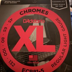 UNOPENED Flat Wound D’AddRio 5 string bass guitar strings