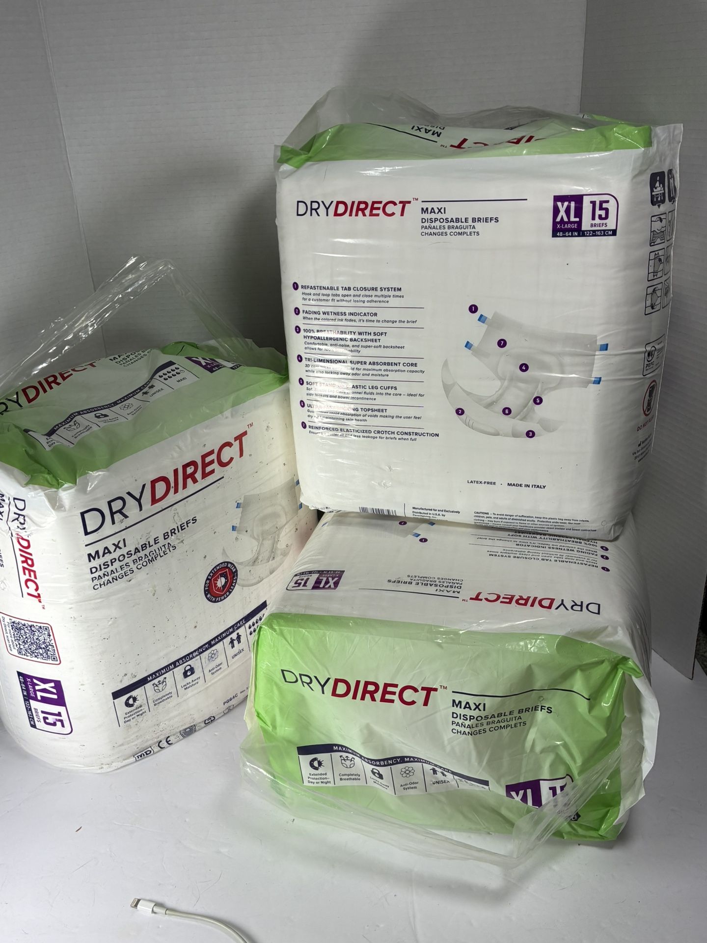 Dry Direct XL 48-64 Maximum Disposal Briefs 15x3=45 Count NEW