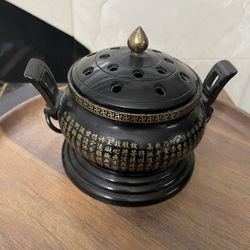 Vintage Black Metal Lotus- Shaped Incense Burner