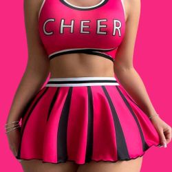 Color Contrast Cheerleader Letter Printed Vest Top, Skirt And Thong Set