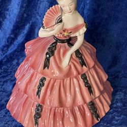 Goldscheider (MCM) Original “Courtesy” Lady Figurine Pink W/ Black Bows 10.5”