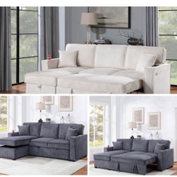$369.     2-PCConvertible Sectional  Sleeper Sofa W/ Cupholder Sofa Storage & USB Ports  89”x 59”X36”H