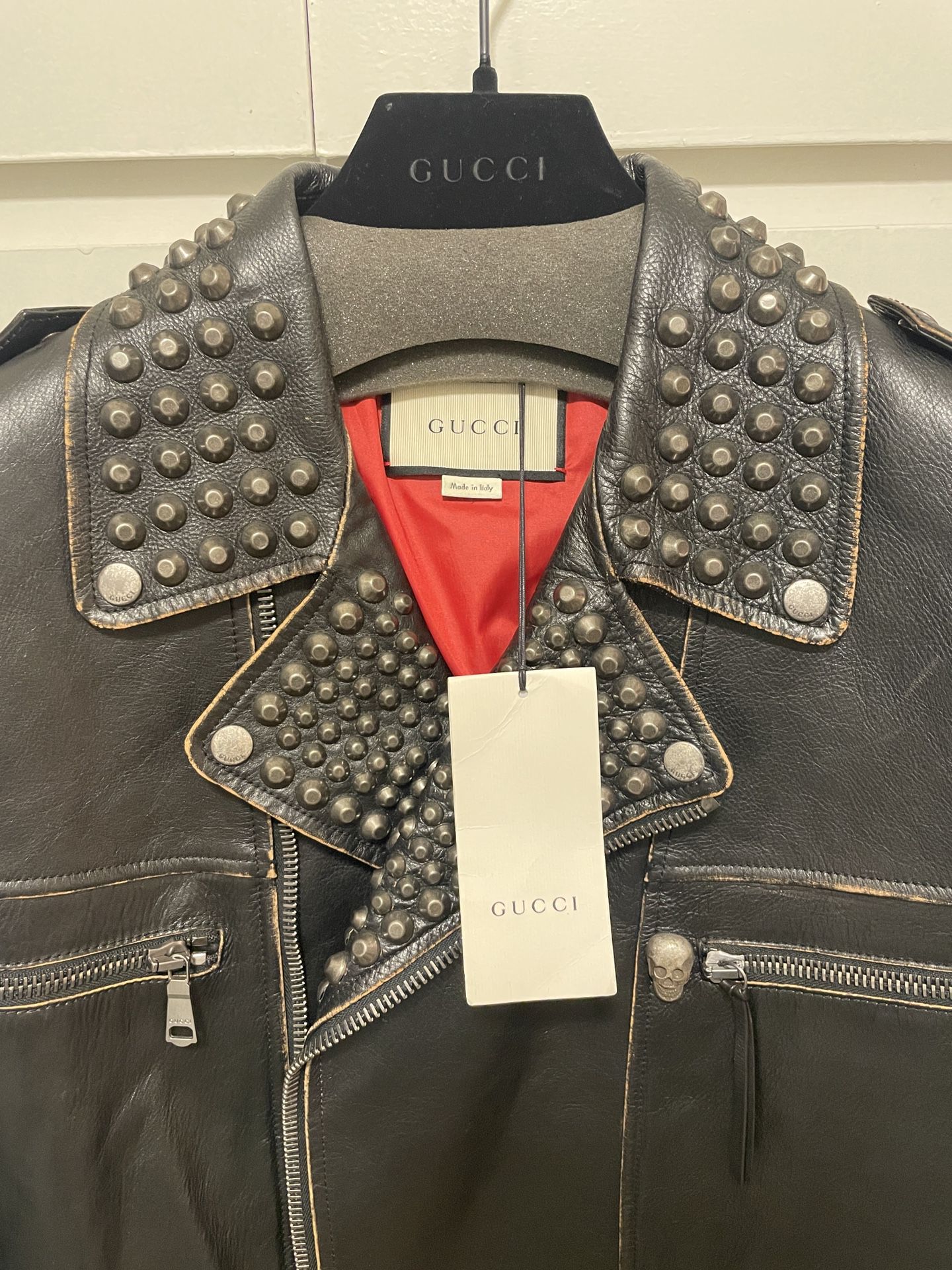Mens Leather Biker Jacket 48 Medium
