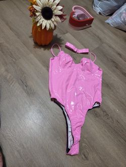 Sexy PU Mesh Jumpsuit for Women | Halloween PINK V-Neck Strapless, Perfect for Private Room Shooting and Couple Date Outfit, Women'S