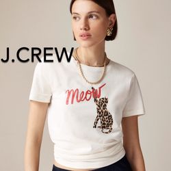 (NEW) (2 SIZES AVAILABLE) WOMEN’S J.CREW CLASSIC-FIT “MEOW” GRAPHIC T-SHIRT - SIZES: SMALL AND LARGE  