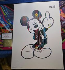 Banks the original print. With  coa and extra stamp. Featuring Mickey Mouse flipping the bird.