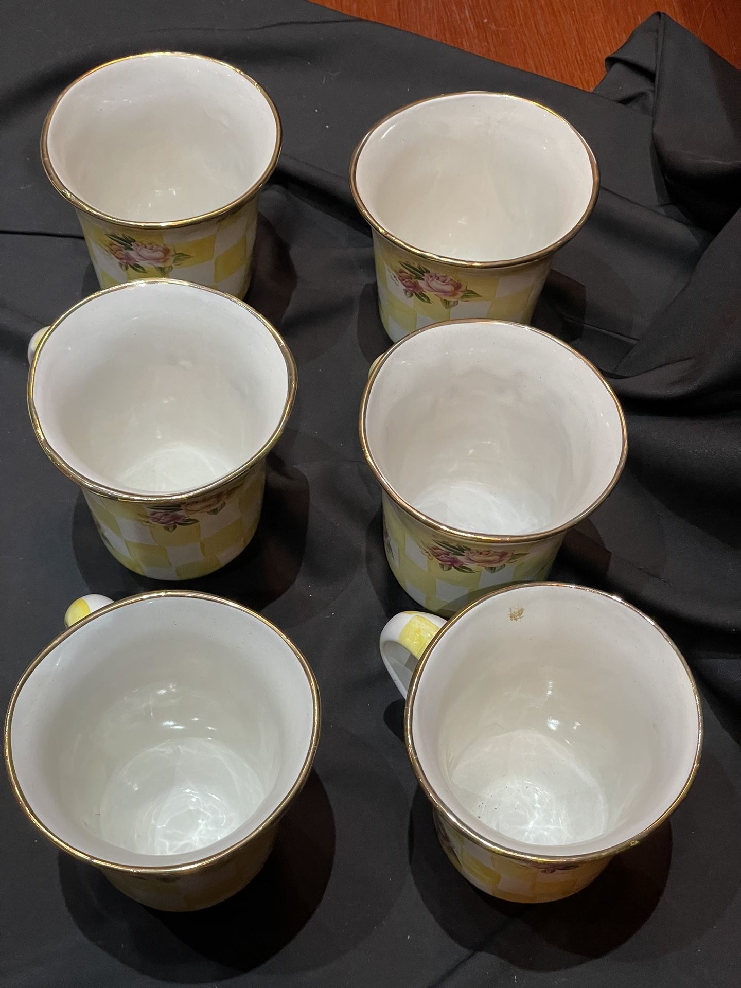 6 Cups MacKenzie Childs Aurora Coffee Mugs Lemon Curd