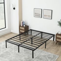 Mainstays Queen 14 in. Heavy Duty Steel Slat Platform Bed Frame with Storage Space Under Frame in Black